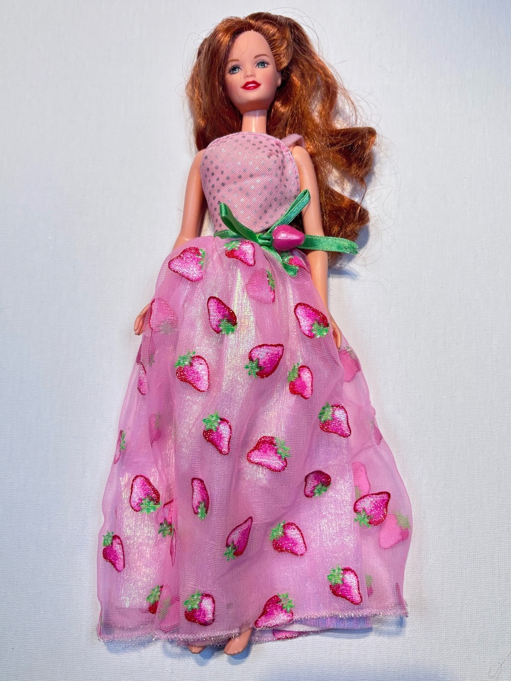 Custom Redhead Barbie Doll in Vintage 1998 Strawberry Sorbet Skirt and pink top